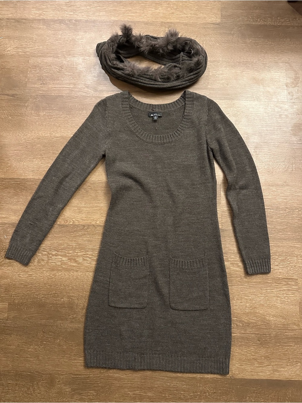 Scoop Neck Knit Sweater Dress in Brown